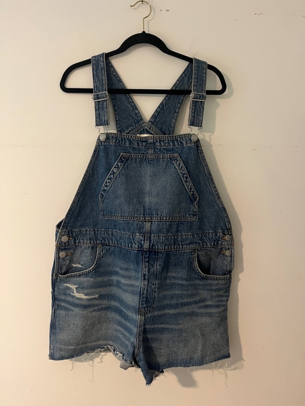 Universal Thread Distressed Blue Denim Short Overalls size 14 festival cowgirl